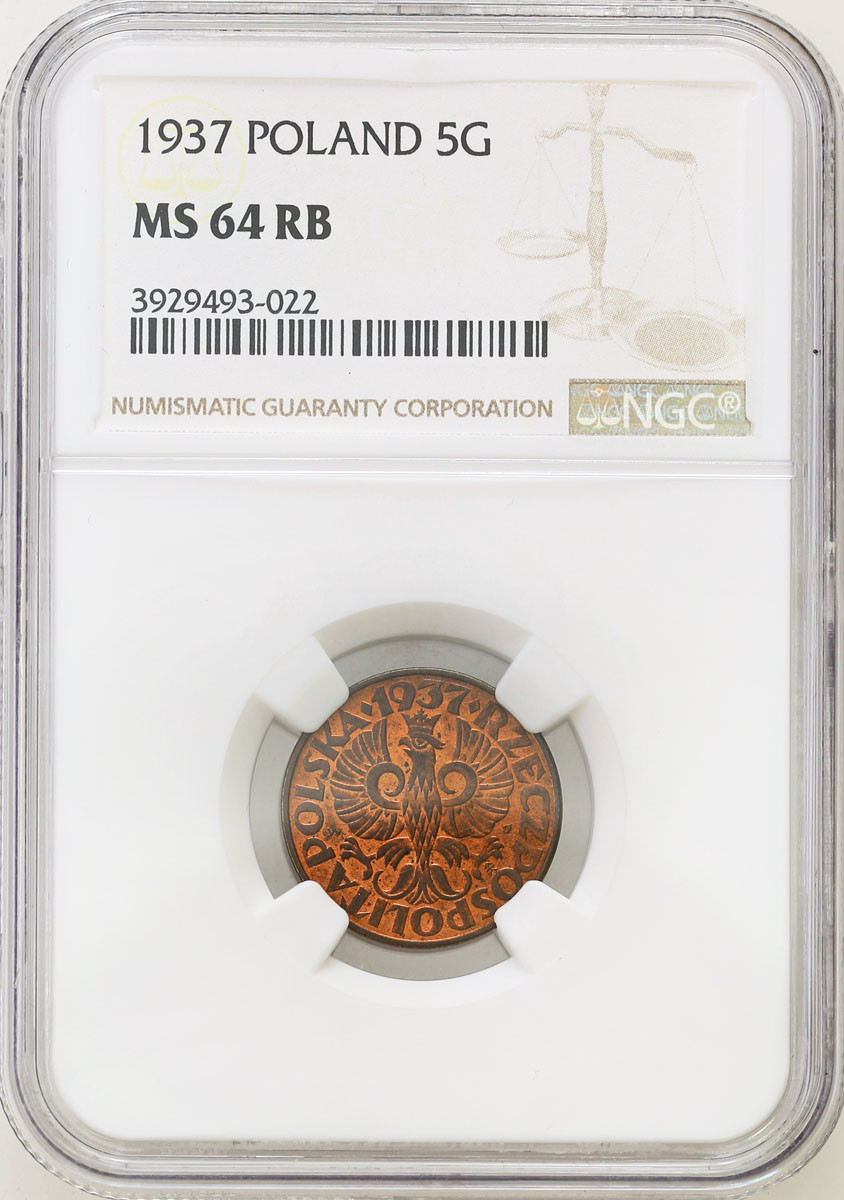 II RP. 5 groszy 1937 NGC MS64 RB